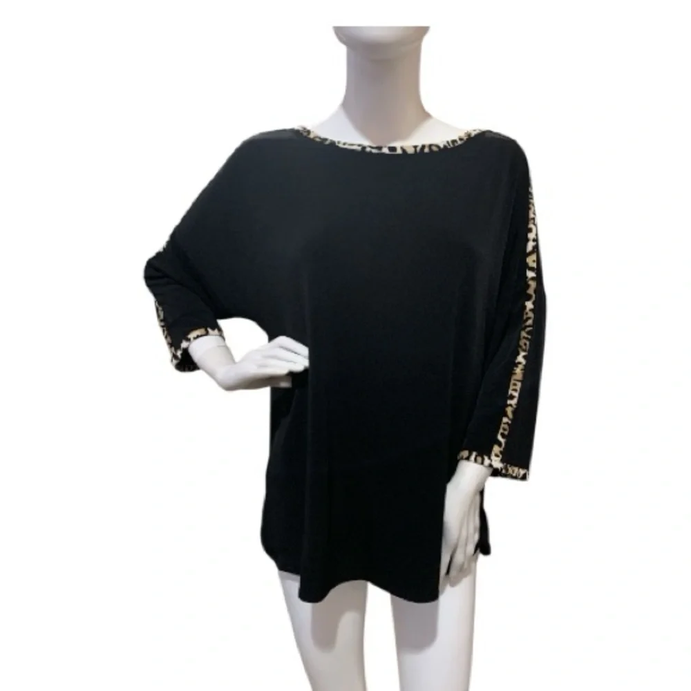 Chico's Black Tunic with Animal Print Trim